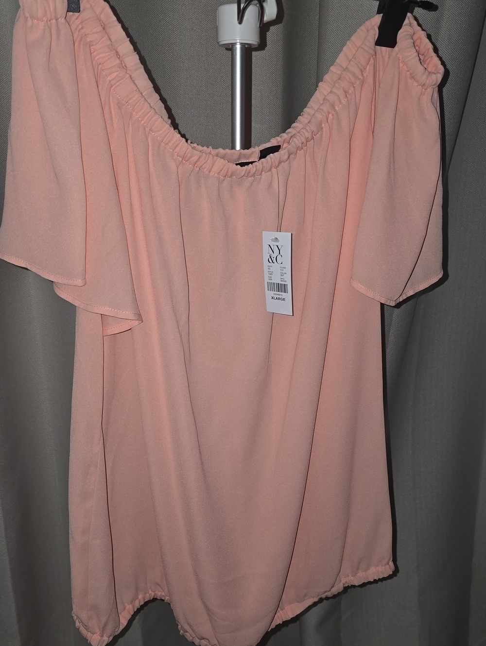 New York & Company Peach Off-Shoulder Flutter Sleeve Top